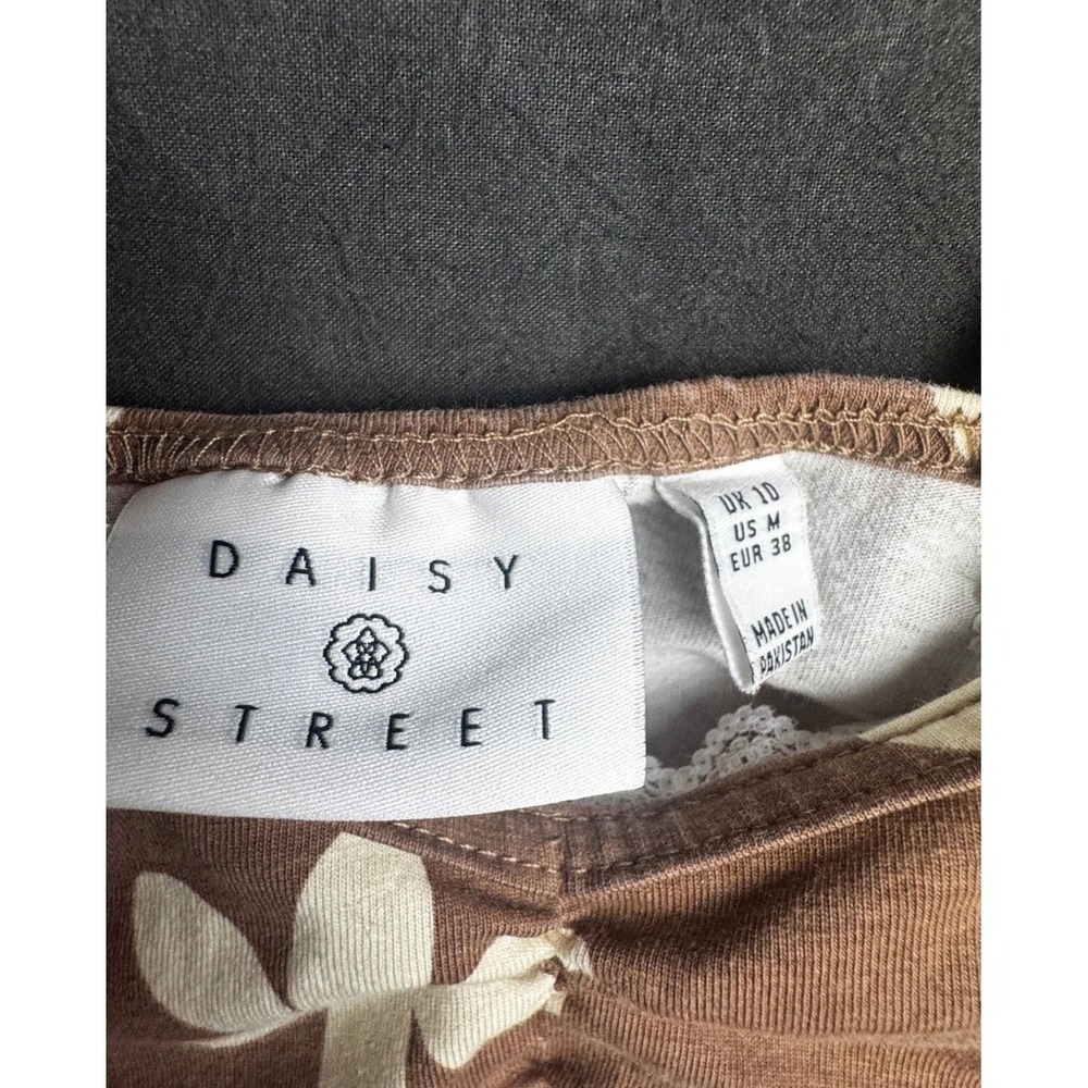 Daisy Street Cami Crop Top Medium Brown Floral Cotton Stretch Y2K Lace Trim M - Picture 3 of 6
